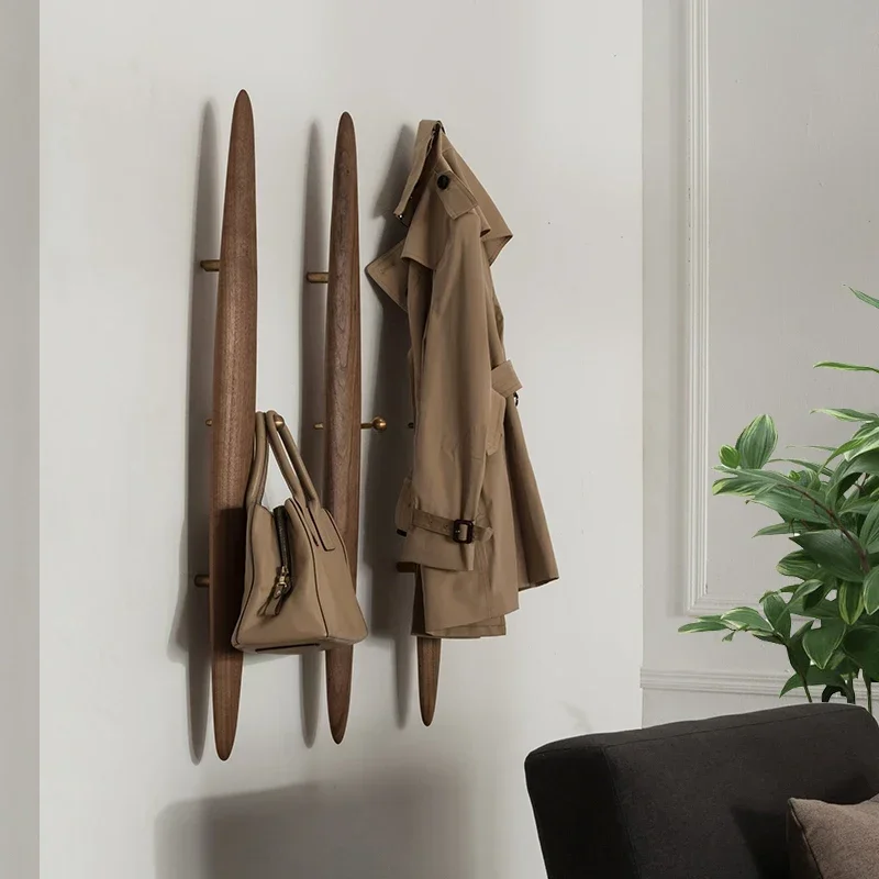 Wall Hanging Coat Racks Simplicity Luxury Nordic Vintage Coat Stand Black Walnut Solid Wood Bedroom Hat Rack Home Japanese