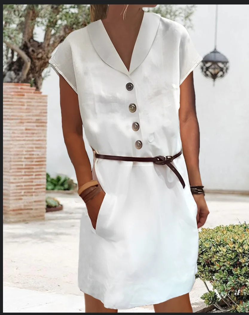 

Summer New Retro Cotton And Linen Irregular Versatile Commuting Daily Sexy Temperament Spring Summer High Waist V-neck Cotton