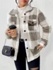 Europe and the United States autumn and winter open-button lapel plaid coat plaid pattern button front jacket warm 1