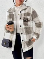 Europe and the United States autumn and winter open-button lapel plaid coat plaid pattern button front jacket warm 1