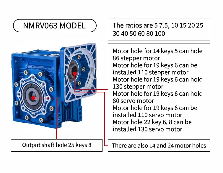Nmrv30 40 50 63 75 90 110 130 Vierkant flansch Schnecken reduzierer Aluminium gehäuse Getriebe anzug mit hohem Drehmoment für Servos chritt motor – Detail 7