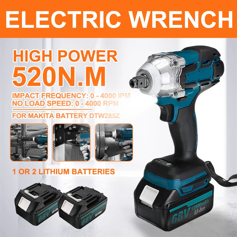 

Electric Impact Wrench Brushless Cordless Electric Wrench 1/2 inch Screwdriver Power Tools for Makita 18V Battery Wrench