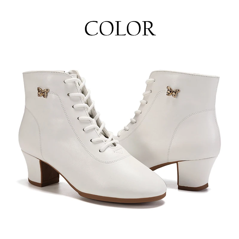 Women Shoes White Sneakers Woman Ankle Boots for Girls Ladies Casual Shoes Tango Jazz Modern Square Dancing Shoes 5cm Wide Heels 2