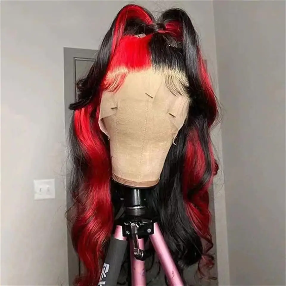 Ombre Highlights Red Colored Wigs Hd Transparent Lace Frontal Wig Body Wave Human Hair Pre Plucked 13x4 Lace Front HighlightWigs