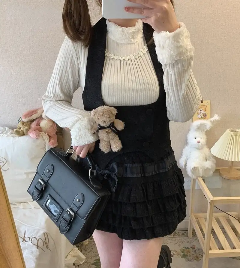 roi様　普通三角7枚　ミニ三角20枚 Kawaii Tiered Mesh Ruffle A-line Skirt Low Waist Lolita