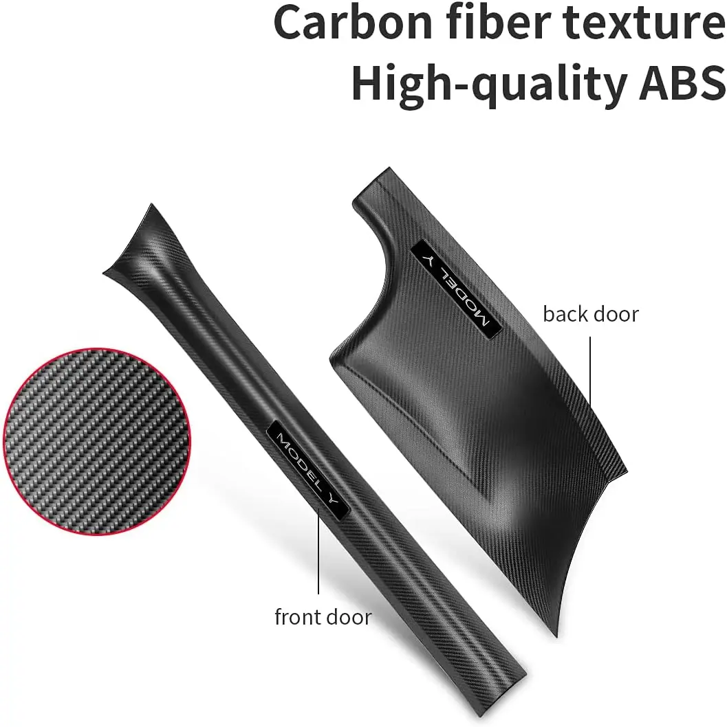 Rear Door Sill Guards Carbon Fibre ABS Inner Protector Plate Cover Trim Car Anti-Dirty Bumper Kick Pad 4pcs For Tesla Model Y door sill pads door sill guards