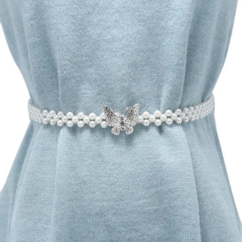 Tanio Pearl Bead Belt Butterfly Dress Decorative Belt