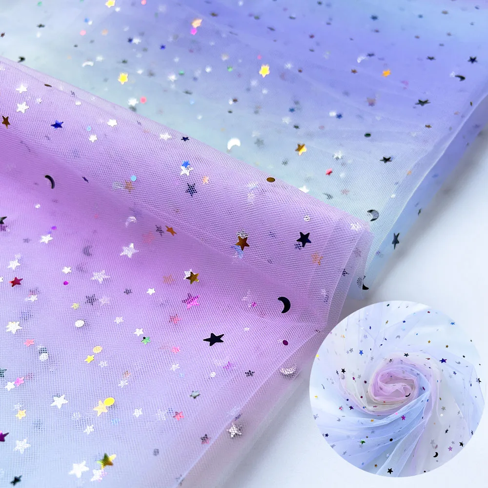 150x90cm Rainbow Organza Tissu Tulle Fabric Glittering for Sewing Children's Dress Star Mesh Fabric DIY Background Decoration 4
