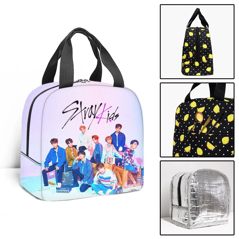 Fashion Stray Kids Insulated Lunch Bag Boy Girl Travel Thermal Cooler Tote  Food Bags Portable Student School Lunch Bag