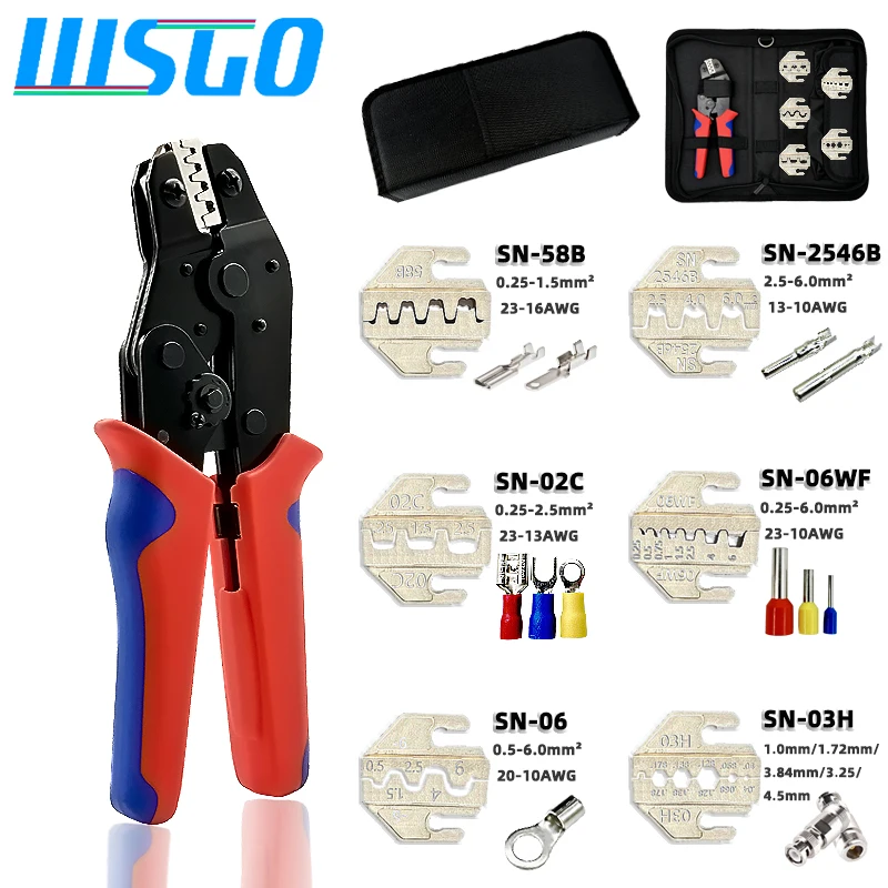 Crimp pliers SN-58B interchangeable pliers for XH2.54/ DuPont 2.54/2.8/4.8/6.3/ non-insulated terminal photovoltaic ratchet