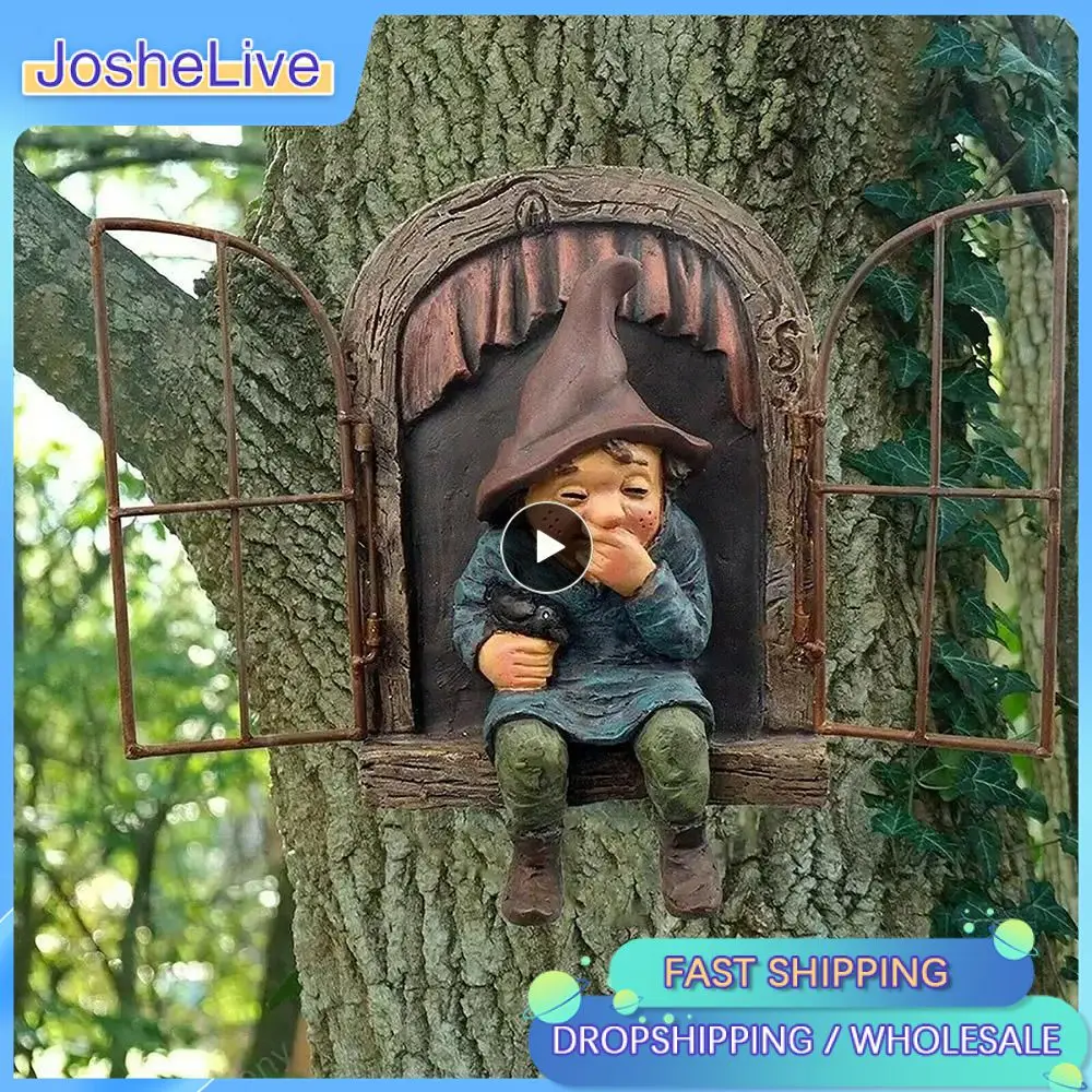 

Озорная садовая статуя Elf Out The Door Tree Hugger Home Yard Decor
