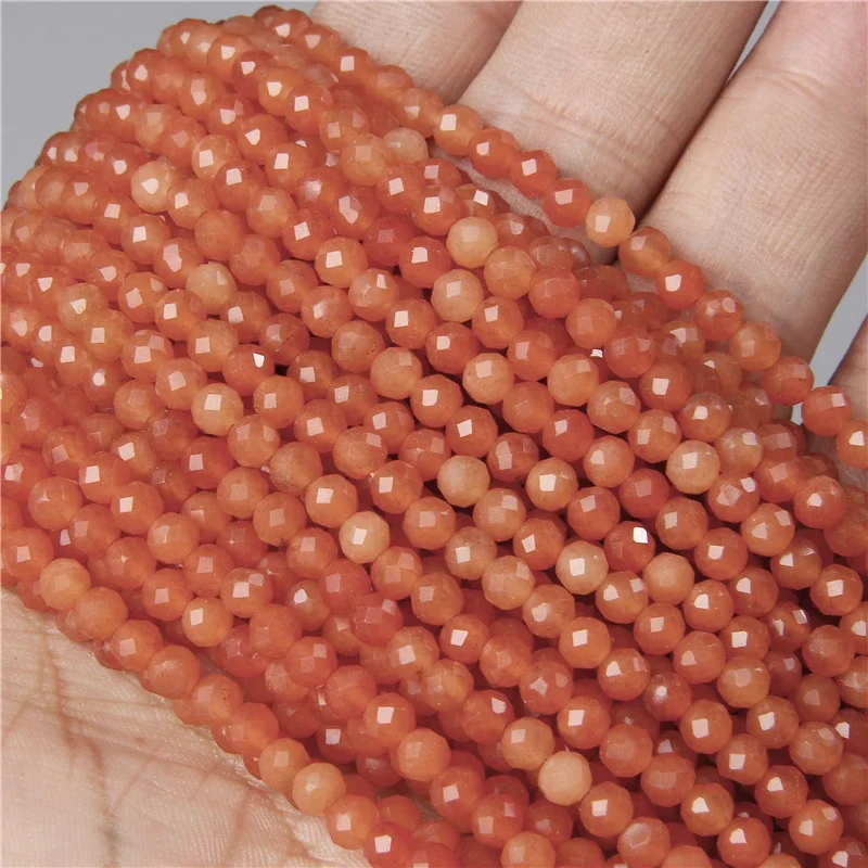thumbnail image 1 of 2 3 4 MM Cuentas de piedra naranja amarilla natural Pequeñas cuentas de ágata de cristal facetadas Jaspe Cuarzo Espaciador para hacer joyas 15", 1 of 5