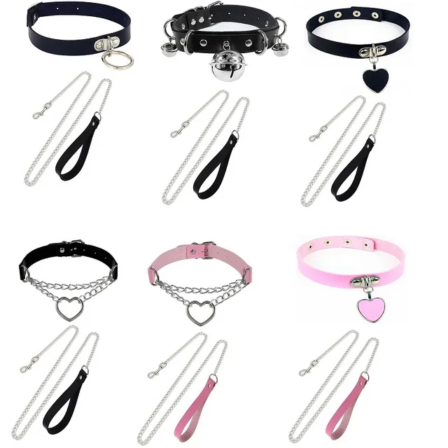 Sexy Halskette Kragen Leder Bdsm Cosplay Slave Herz Halsbänder Und Leine Set Für Frauen Bondage Gothic Halsband Glocke Zubehör 1