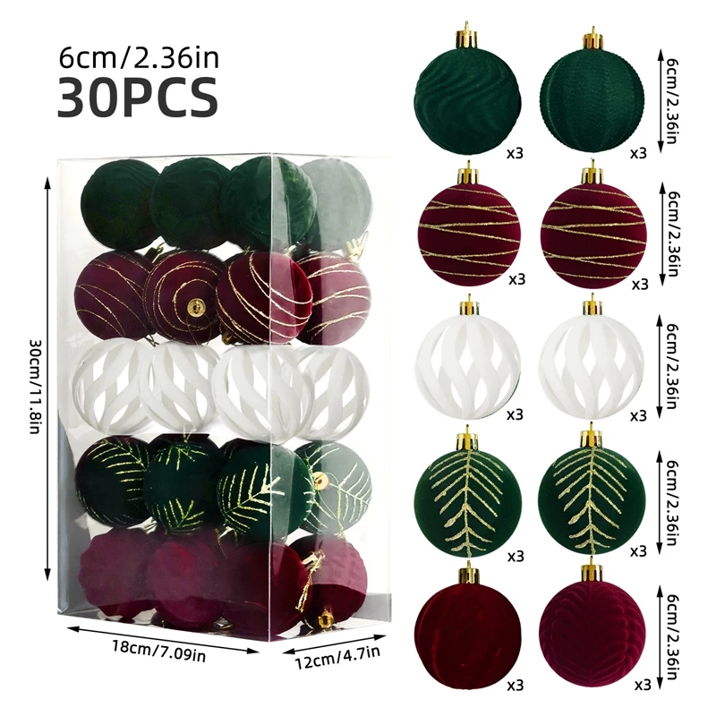 30pcs/box Christmas Velvet Balls 6cm Big Xmas Tree Hanging Pendants 2025 Merry Christmas Decoration For Home 2026 New Year Gifts