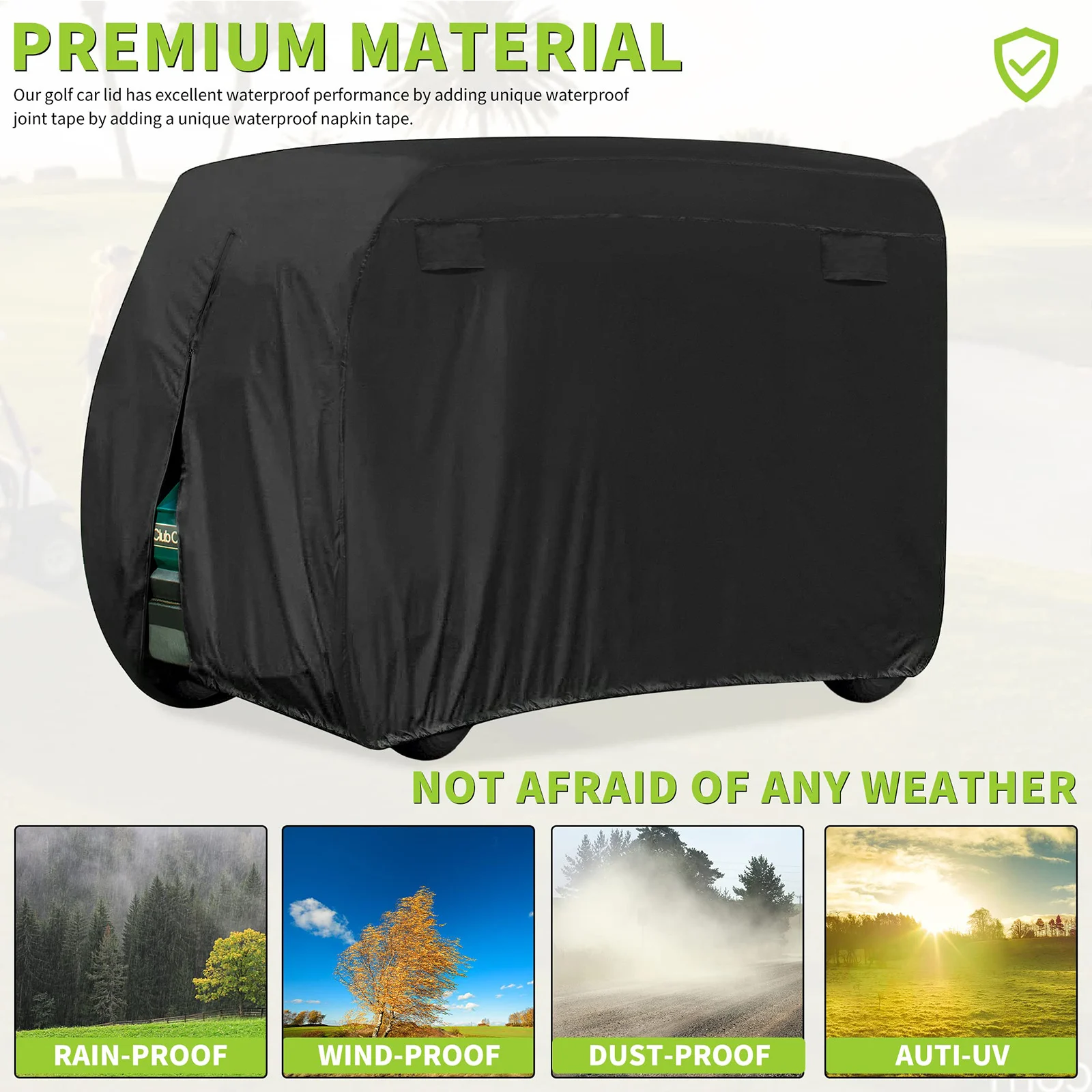 Golf Cart Cover 210D Waterproof Universal Fits Most Brand 2/4 Passenger Sunproof Dustproof Outdoor Zipper