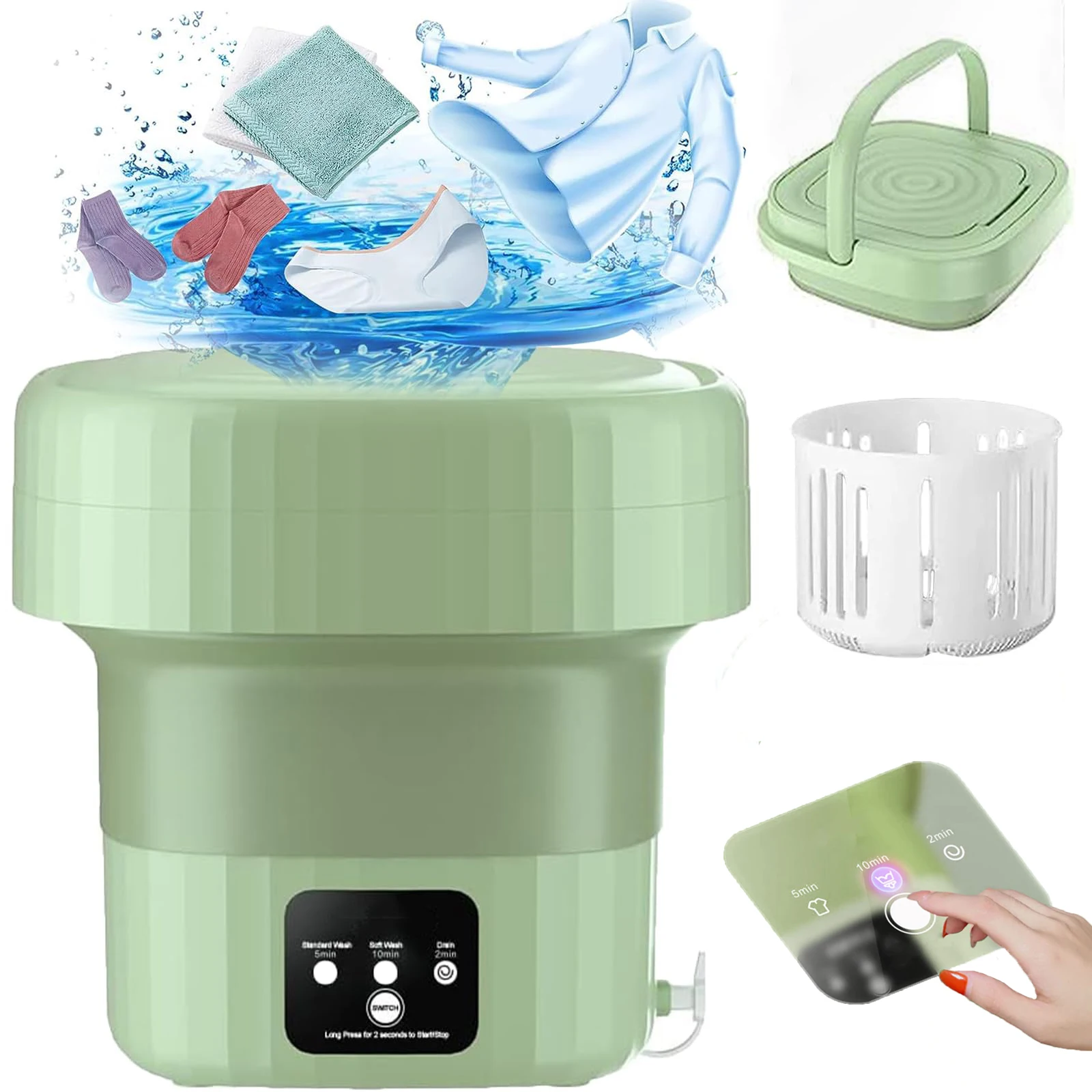 

Portable Folding Washing Machine for Clothes with Drain Basket Dryer Feaction 3 Washing Modes for Underwear Baby Clothes