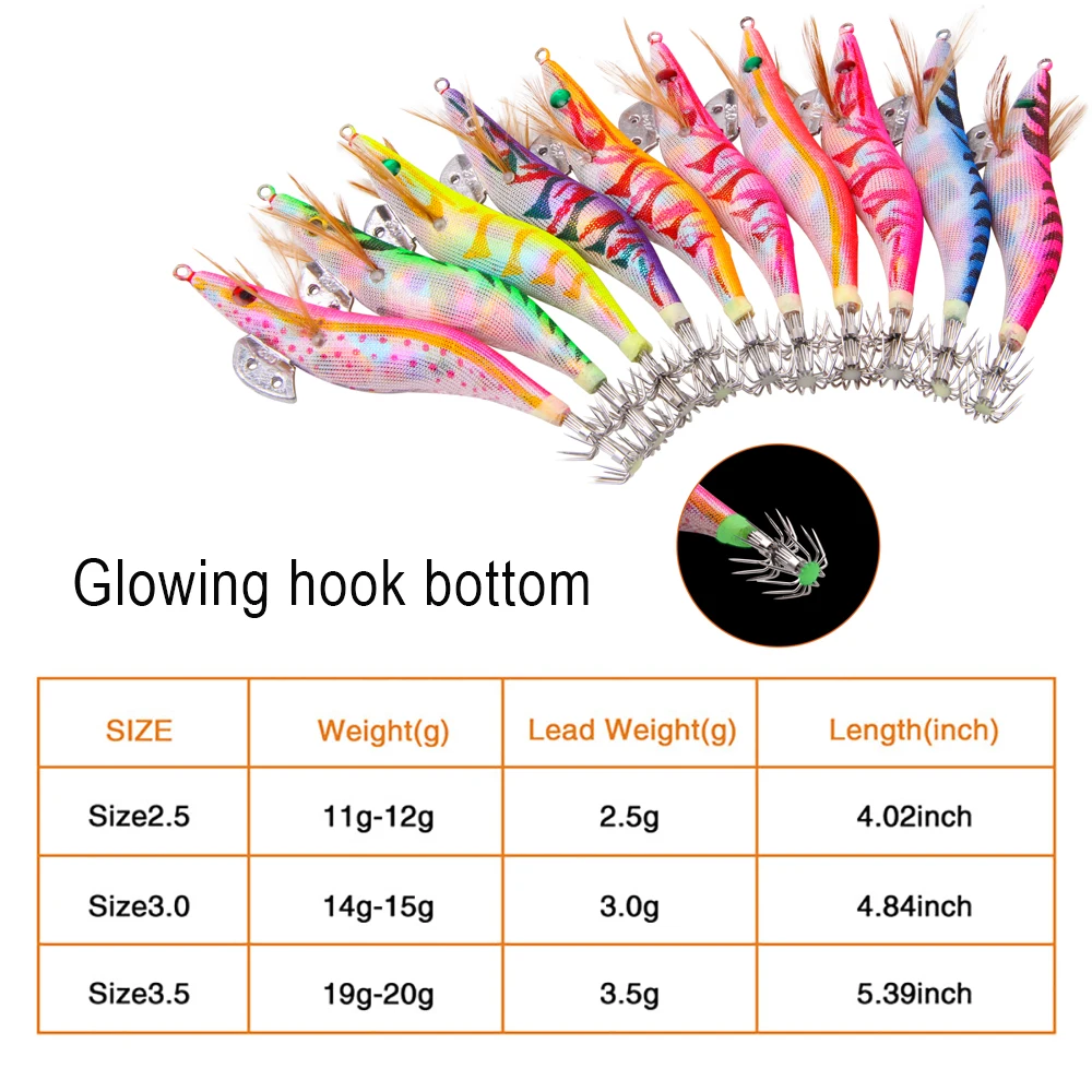 10Pcs 12g-20g Tintenfisch köder Holz Garnelen jig haken Mit Rassel Octopus Lockt Tintenfisch leuchtende jigging tintenfisch Angeln locken – Detail 1