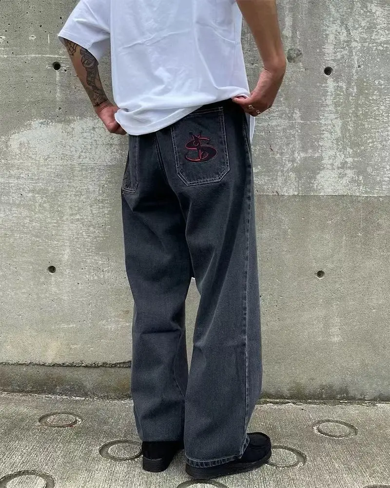 Description Picture 2 of itemY2k American street skateboard letter jeans hip-hop new trend men and women loose washed fashion mid-waist retro wide-leg pants