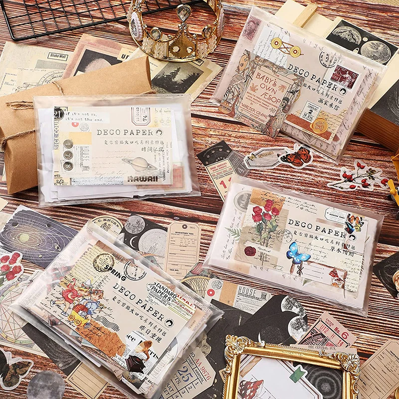 200Pcs/Set Vintage Journaling Scrapbooking Paper Aesthetic Scrapbook Washi Stickers Paper for Journal Supplies DIY Art Craft
