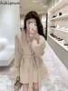 Fashion Coats for Women Patchwork Furry Long Sleeve Bandage Outwear Korean Y2k Clothing Korean Temperament Solid Color Jackets 1