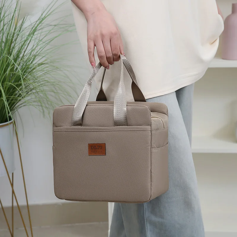 Einfarbige Lunch-Tasche mit Aluminiumfolie-Innenfutter und Reißverschluss, Große Kapazität Tragbare Arbeitstasche, Aufbewahrungstasche, Handtasche – Detail 23