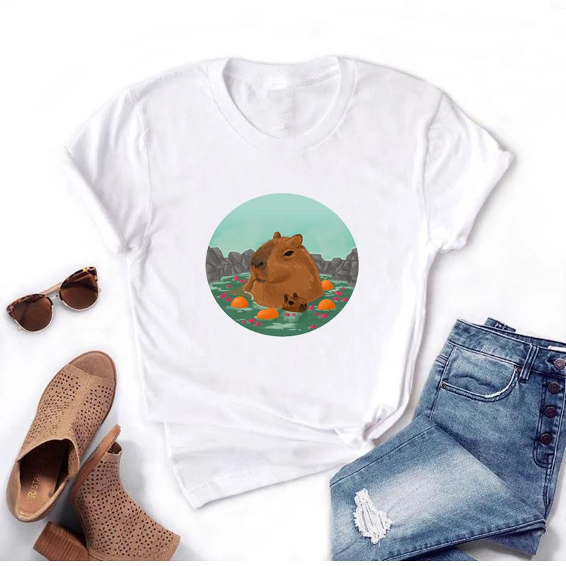 

Футболка Мужская/женская с забавным мультяшным принтом, летняя графическая рубашка с круглым вырезом и коротким рукавом, в стиле преппи