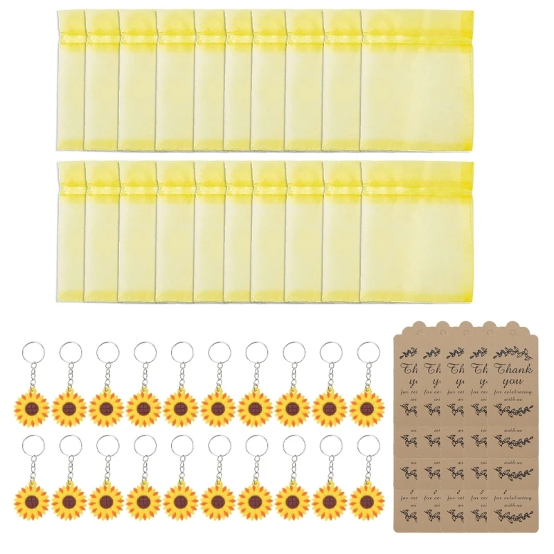 

20 Sets Keychains Organza Bags Thank You Kraft Tags Party Favor for Party Supplies School Reward Birthday