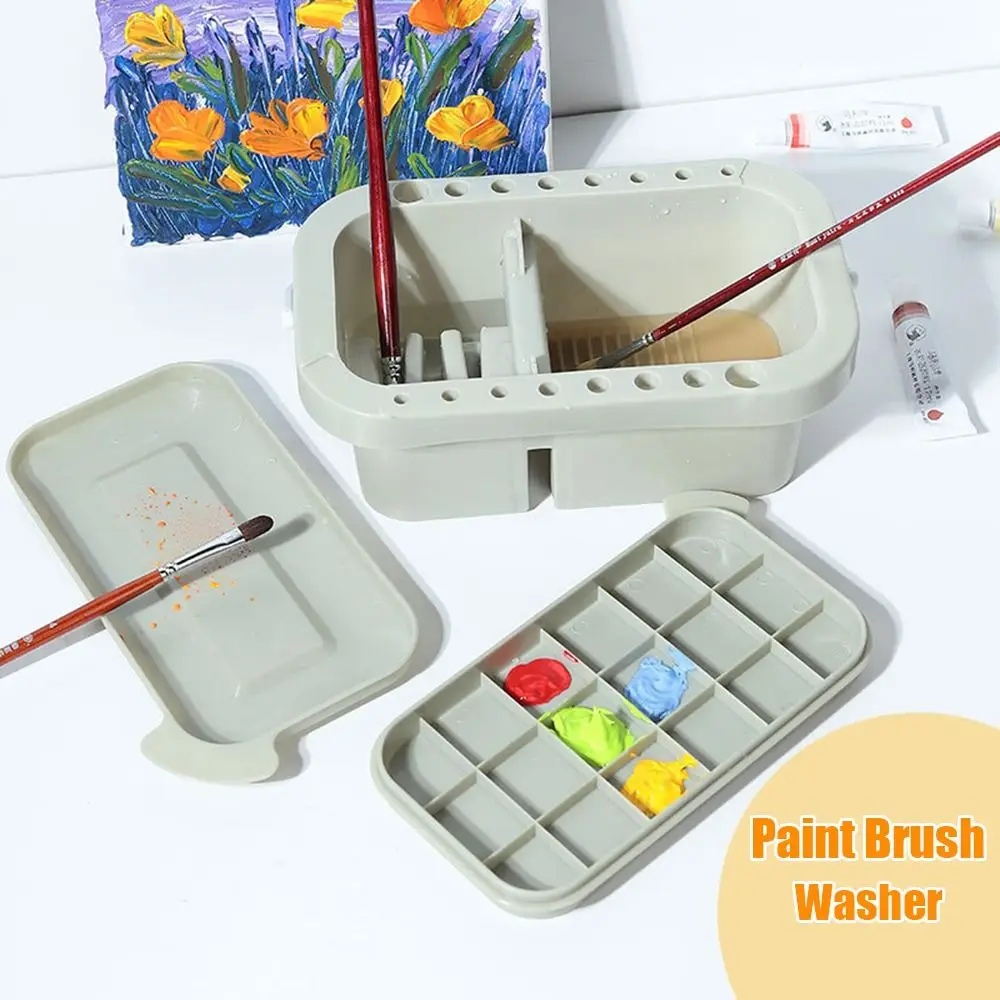 Plastic Paint Brush Washer Sturdy Gray 16 Brush Holders Paint Brush Bucket Pigment Box Clean Basin Paint Brush Basin Tempera