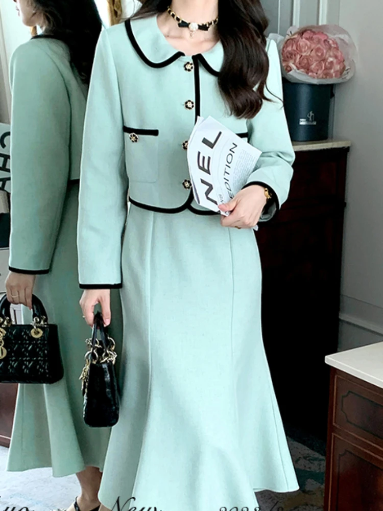 

Vintage Two Piece Dress Set Women Slim Casual Elegant Party Midi Strap Dress Female Korean Fashion Short Coat 2023 High Street