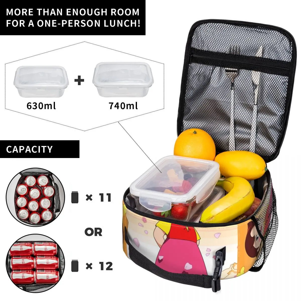 Heidi In Flowers Resuable Lunch Box Multifunction Alps Mountain Girl Anime Cooler Thermal Food Insulated Lunch Bag Office Work
