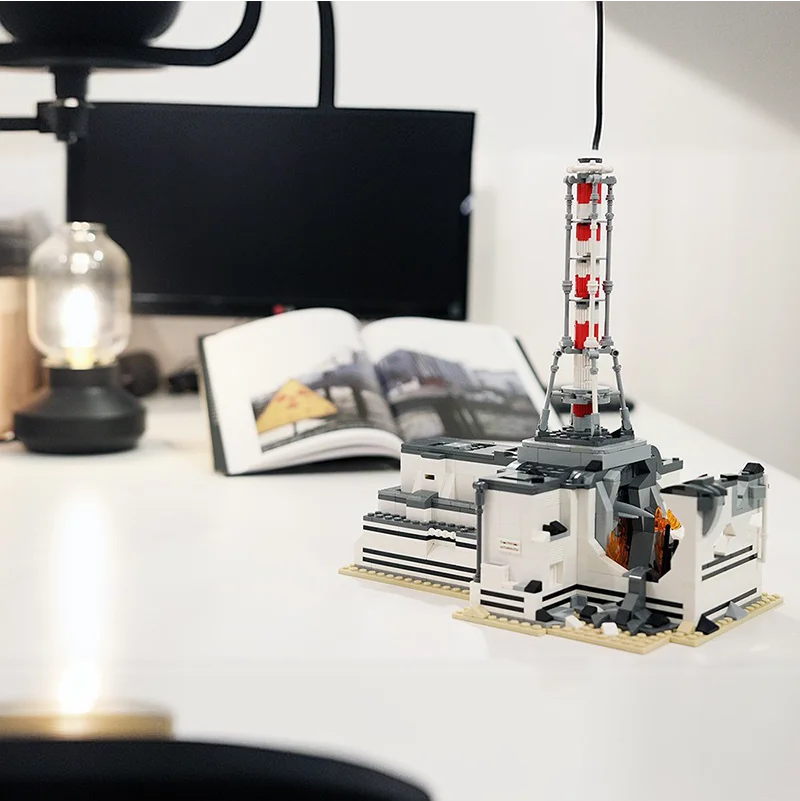 853PCS 대형 역사 디오라마 Moc 빌딩 블록 벽돌 키트 - 원자력 발전소 이벤트 모델 - 연구용 교육 디스플레이.