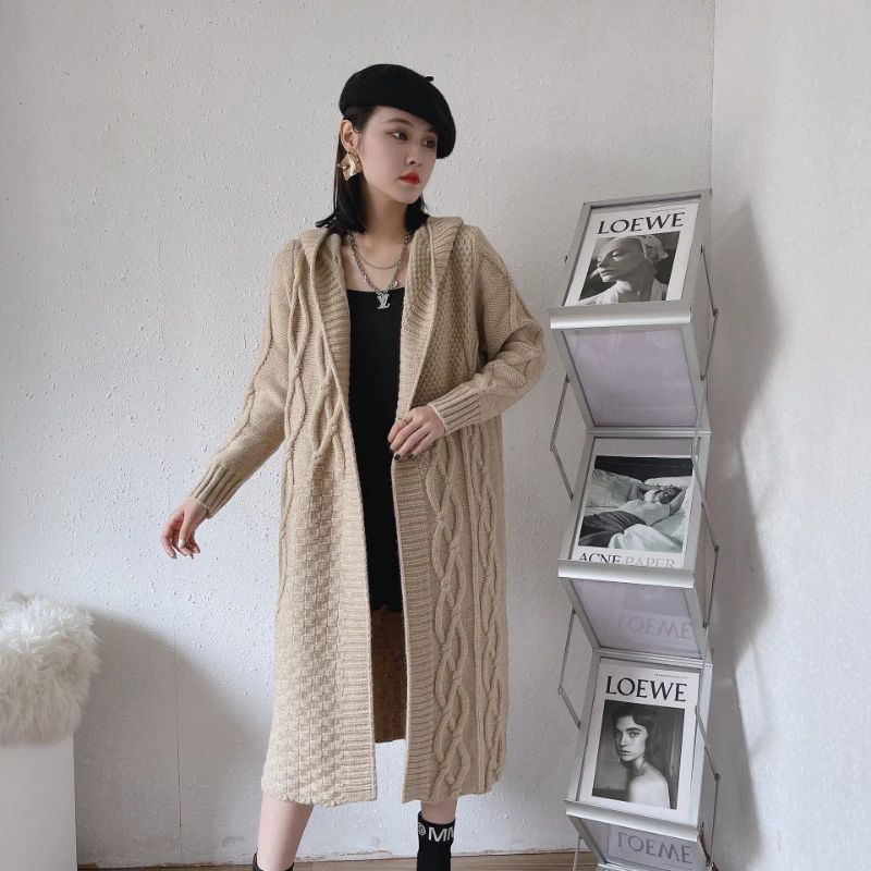 

Women's Long Knit Cardigan Coat 2023 New Retro Argyle Plaid Lazy Solid Color Warm Knit Cardigan Free Shipping