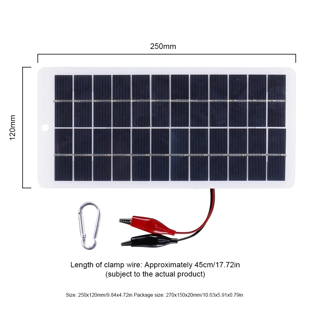 10W 12V Polysilicon Solar Panel Outdoor Emergency Power Bank with Carabiner Solar Battery Charger Portable for Outdoor Lamp Pump