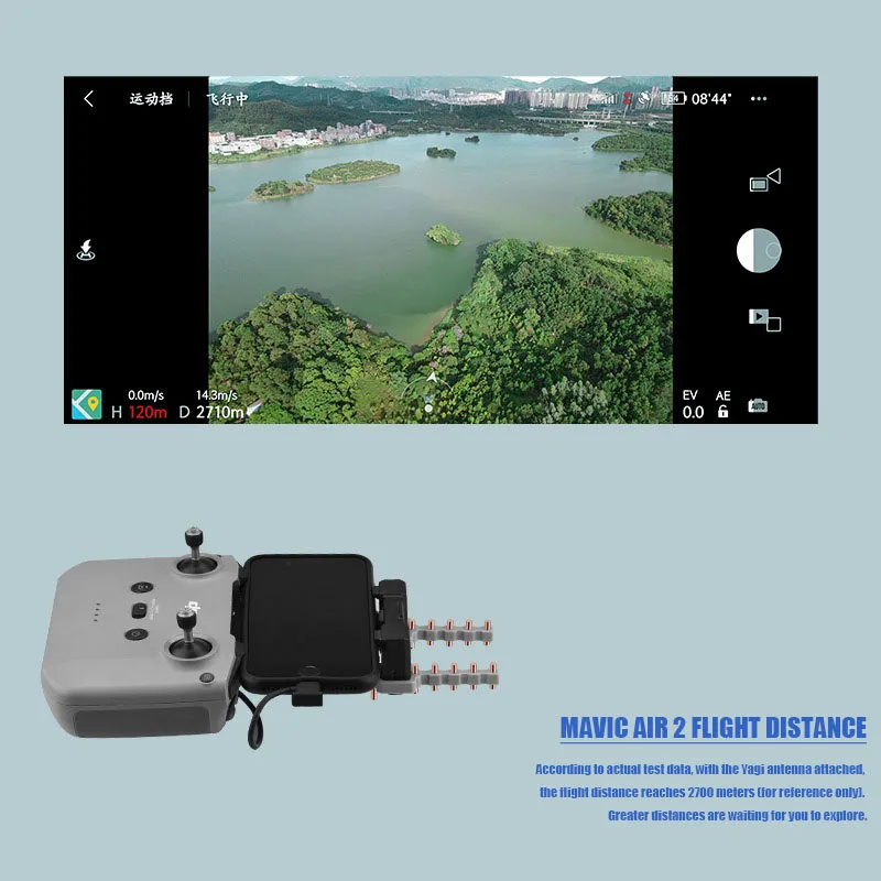 Antenne Yagi 5.8 GHz en action, étendant la portée de vol pour DJI Mini 4 Pro et AIR 3
