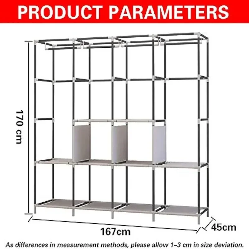 UDEAR Armario portátil grande organizador de ropa con 6 estantes de  almacenamiento, 4 secciones para colgar, 4 bolsillos laterales, gris