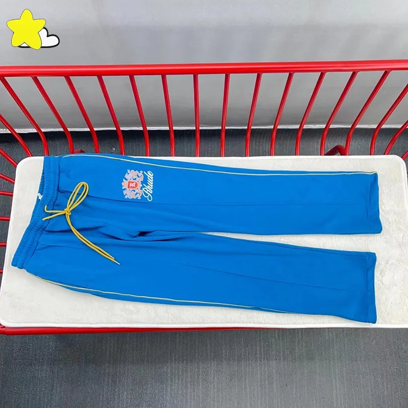 

Blue Green Red RHUDE Sweatpants Men Women High Quality Jogger Drawstring Crown Logo Embroidery Rhude Casual Pants Trousers