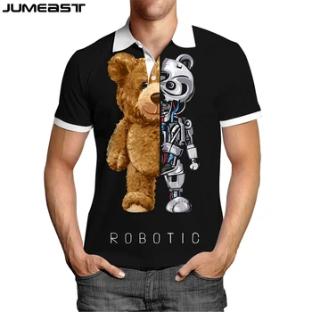 Jumeast Y2k Men Women 3D Printed Sweatshirt Cartoon Skull Teddy Bear Robot Polo T Shirt Hip Hop Casual Sport Pullover Tops Tees