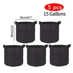 Set of 5 Durable Fabric Grow Bags for Flowers, Vegetables, and Herbs (15Gallons 50x30cm)