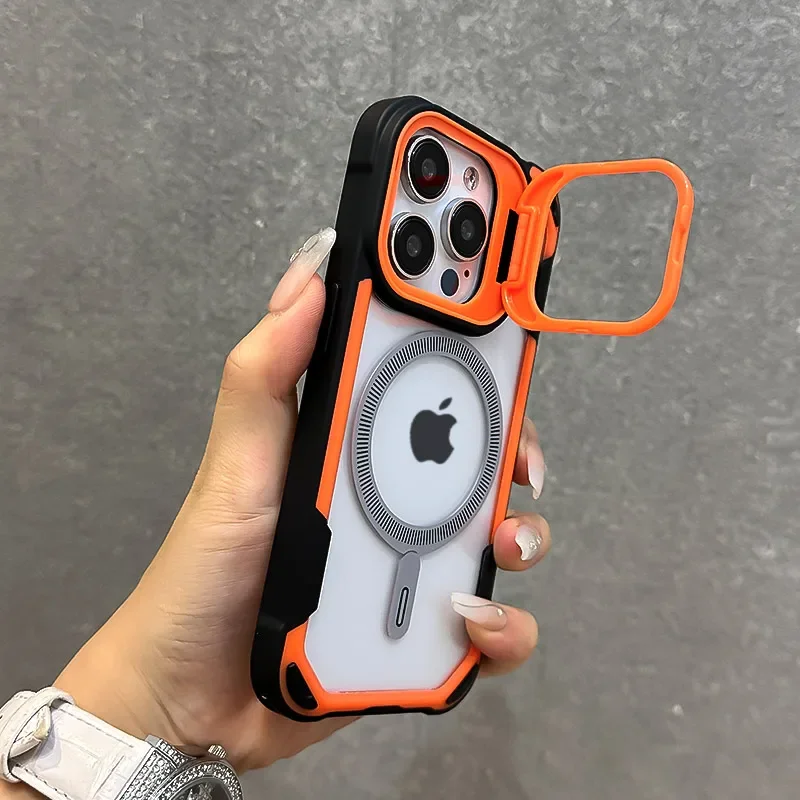 Armor Fold Lens Stand Magnetic Case for iPhone - Color Options