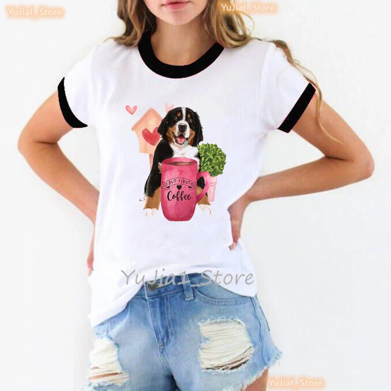 

Bernese Mountain Flowers Print T Shirt Girls Dog Lover Best Friends Tshirt Women Harajuku Kawaii Clothes Female T-Shirt