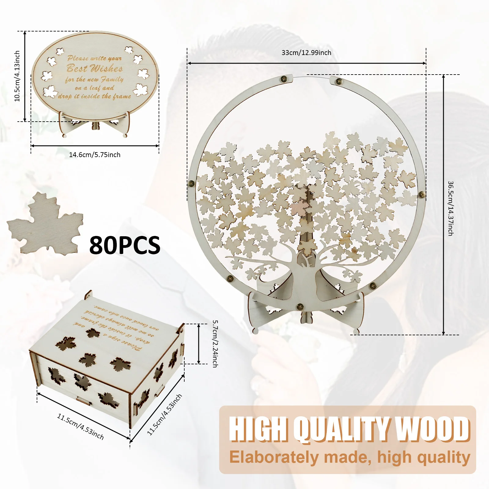 Wedding Guest Book Set with About 80 Sign Cards Storage Box Wooden Guest Book Drop Box Personalized Wedding Decor
