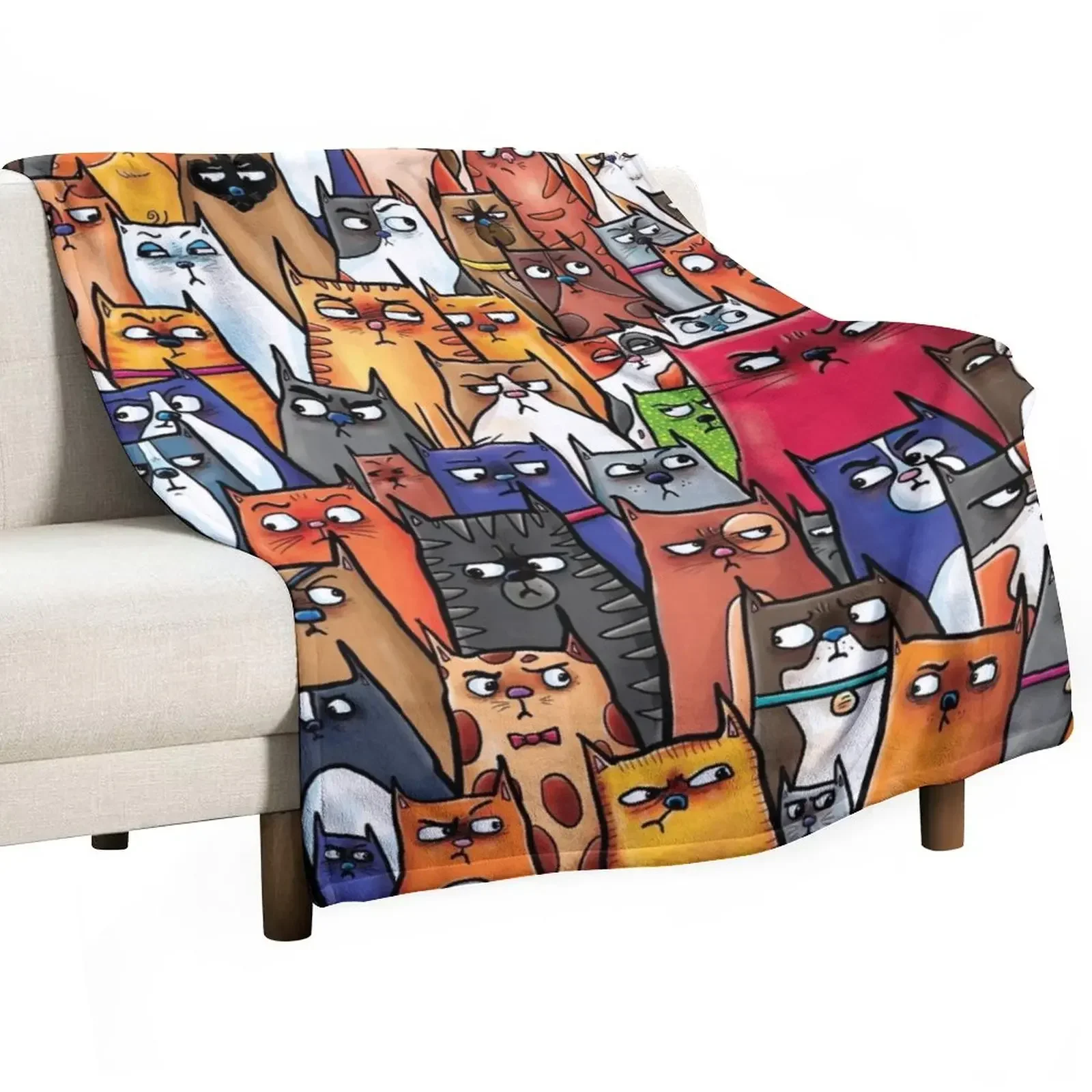 

Suspicious Kitties Throw Blanket Sleeping Bag Tourist Kid'S Cute Plaid Blankets