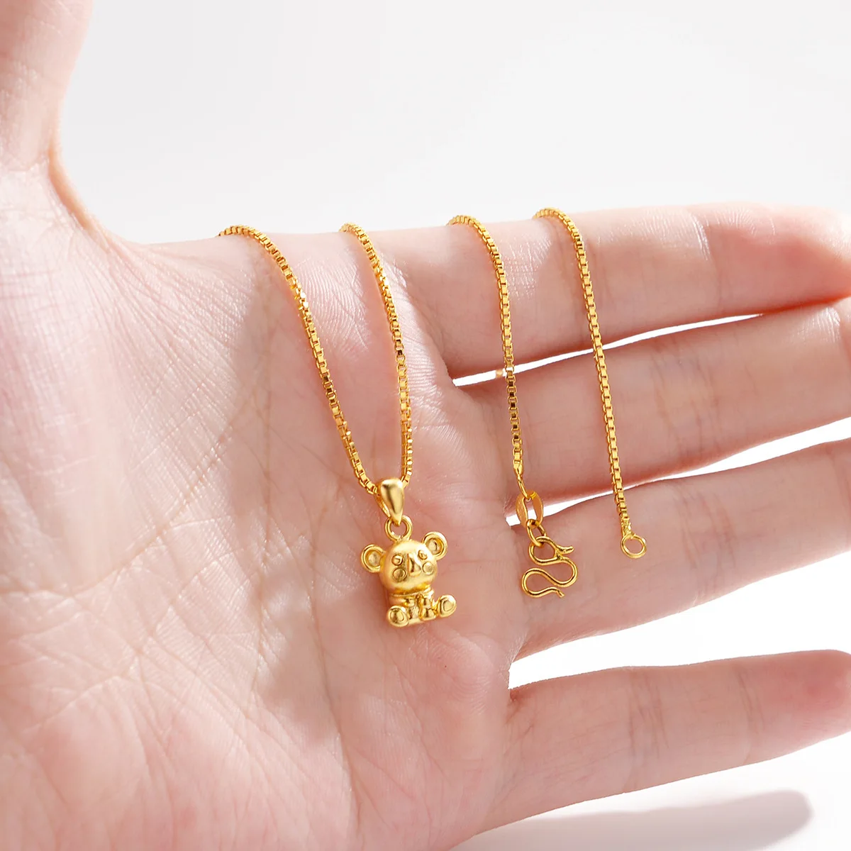 High-quality AU999 gold necklace zodiac rat pendant 24K pure gold jewelry pendant real clavicle chain for girls gift