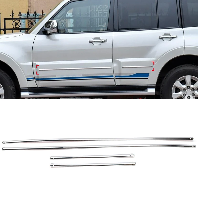 

For Mitsubishi Pajero V80 V93 V95 V97 V98 2007-2021 Car Accessories ABS Chrome Side Door Body Decoration Protect Cover Trim 4PCS