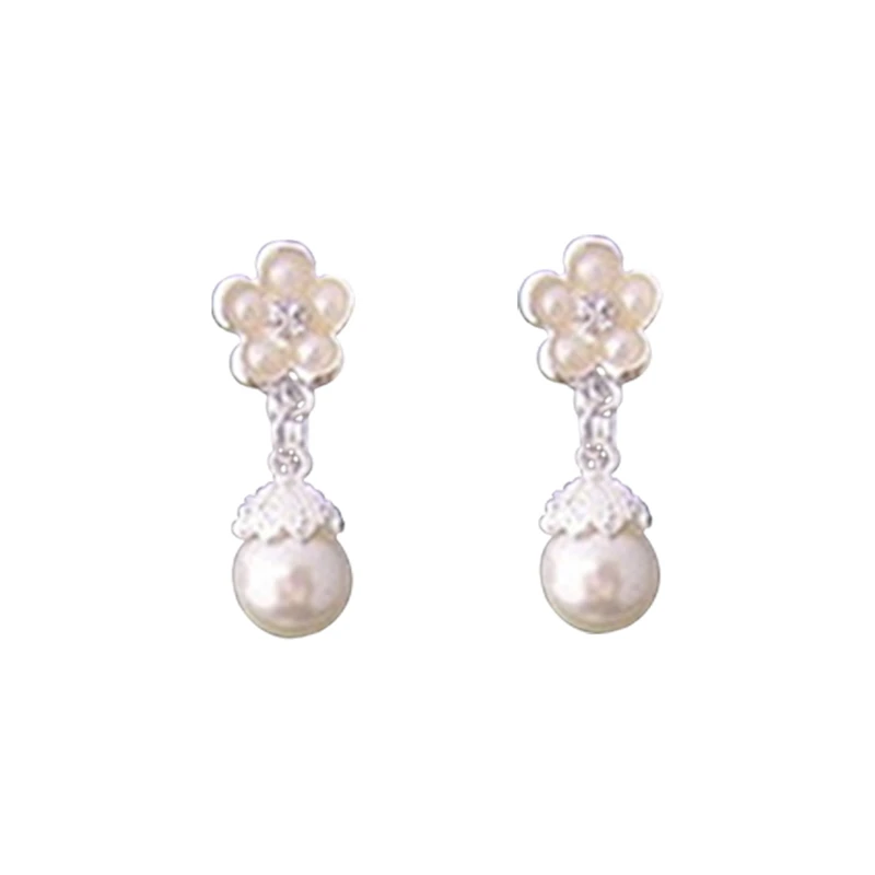 Women Bridal Elegant Wedding Party White Pearl Flower Rhinestone Angle Necklace Earrings Necklace Jewelry Set Banquet Gift