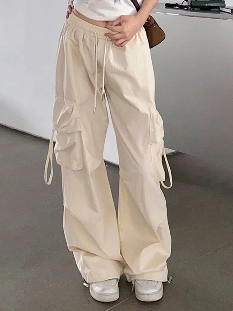 New Women Y2K Cargo Pants Fashion Casual High Waist Big Pockets Hip Hop Trousers Female Streetwear Drawstring Baggy Sweatpants