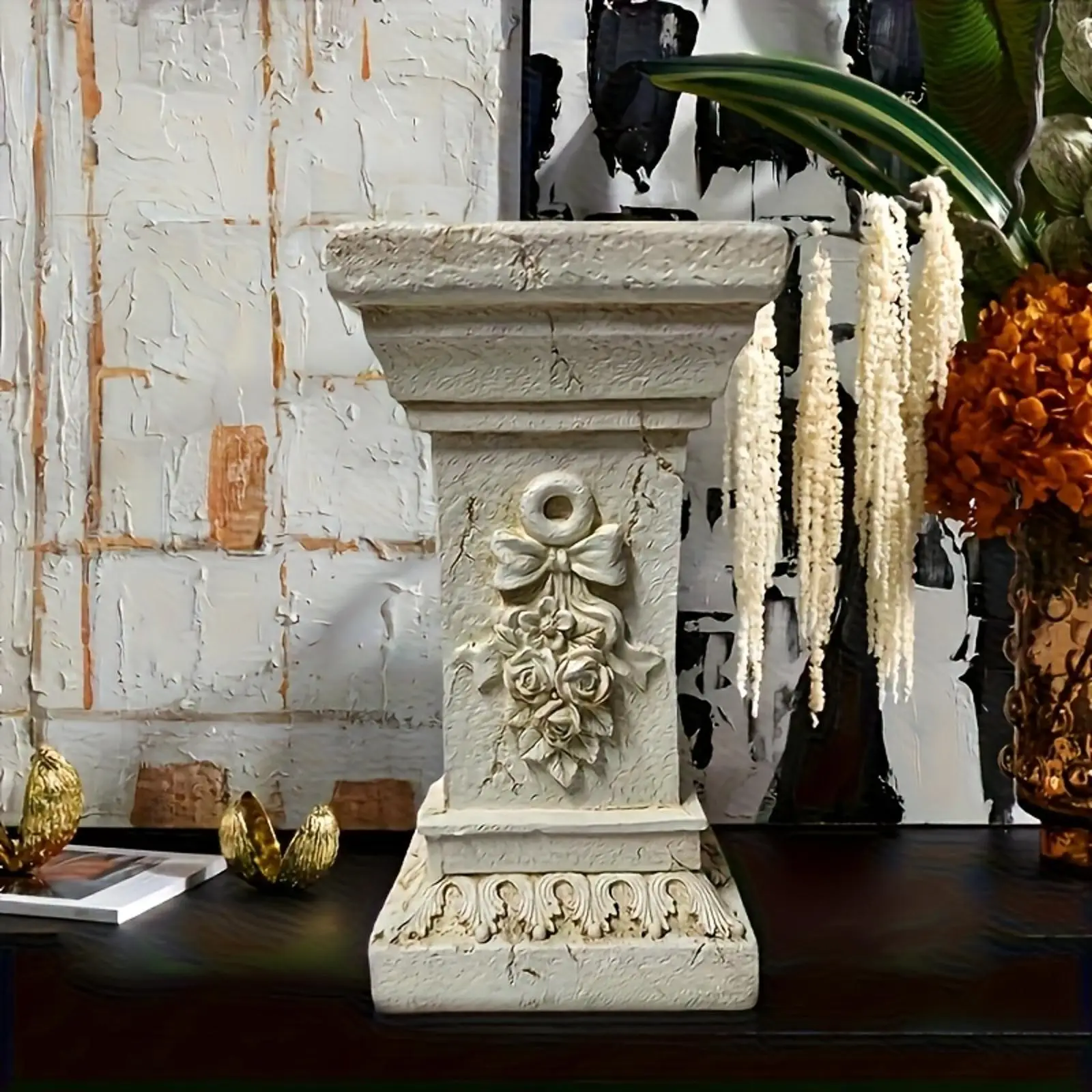 Elegant Garden Pedestal Greek Style Column Resin Statue Sculpture Retro Roman Pillar for Backyard Decoration and Wedding Table