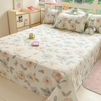 Botanical Floral Flat Sheet Set Kawaii Butterfly Print Bed Sheet with 2 Pillowcase, Cotton Sheets Set Farmhouse Style Bed Cover 5