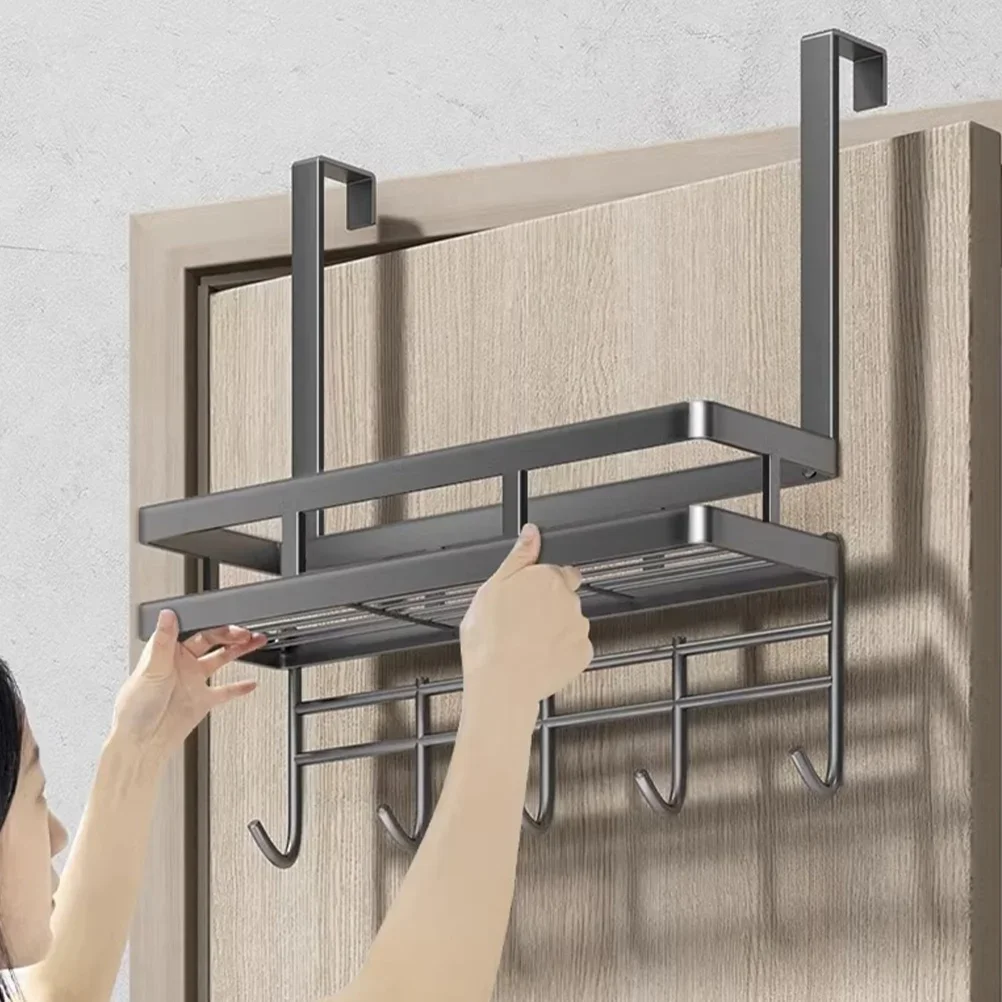 Over Door Hangers Detachable Installation-free Storage Rack Multifunctional High Carbon Steel Hook Clothes Shelf Basket