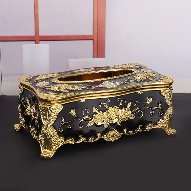 Luxury Tissue Box European Style  Napkin Holder Napkin Case Rose Patterned Paper Rack Table Accessories Home Car Case Holder 3